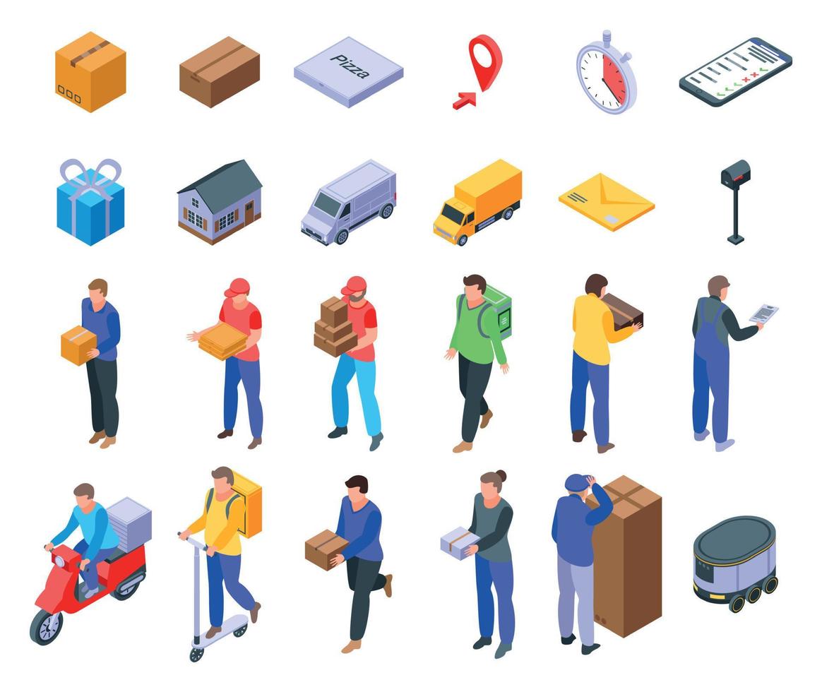 Courier icons set, isometric style vector