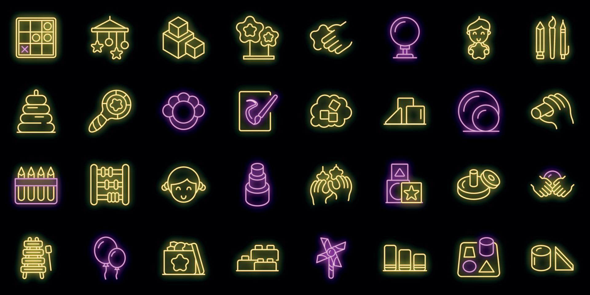 Fine motor skills icons set outline vector. Kids development vector neon