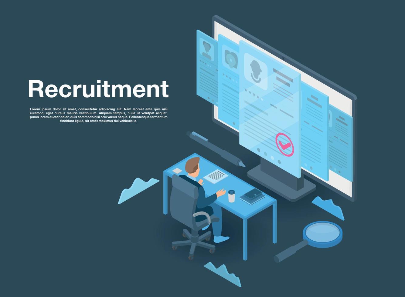 Recruitment concept banner, isometric style vector