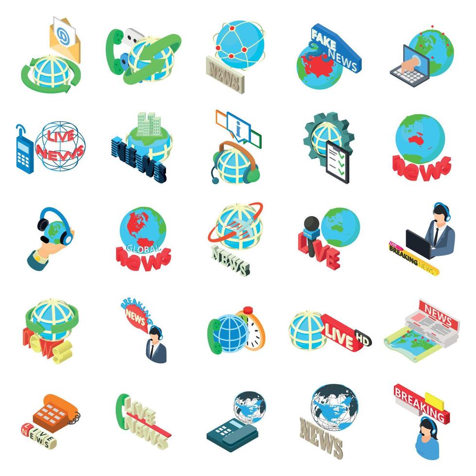 World news icons set, isometric style vector