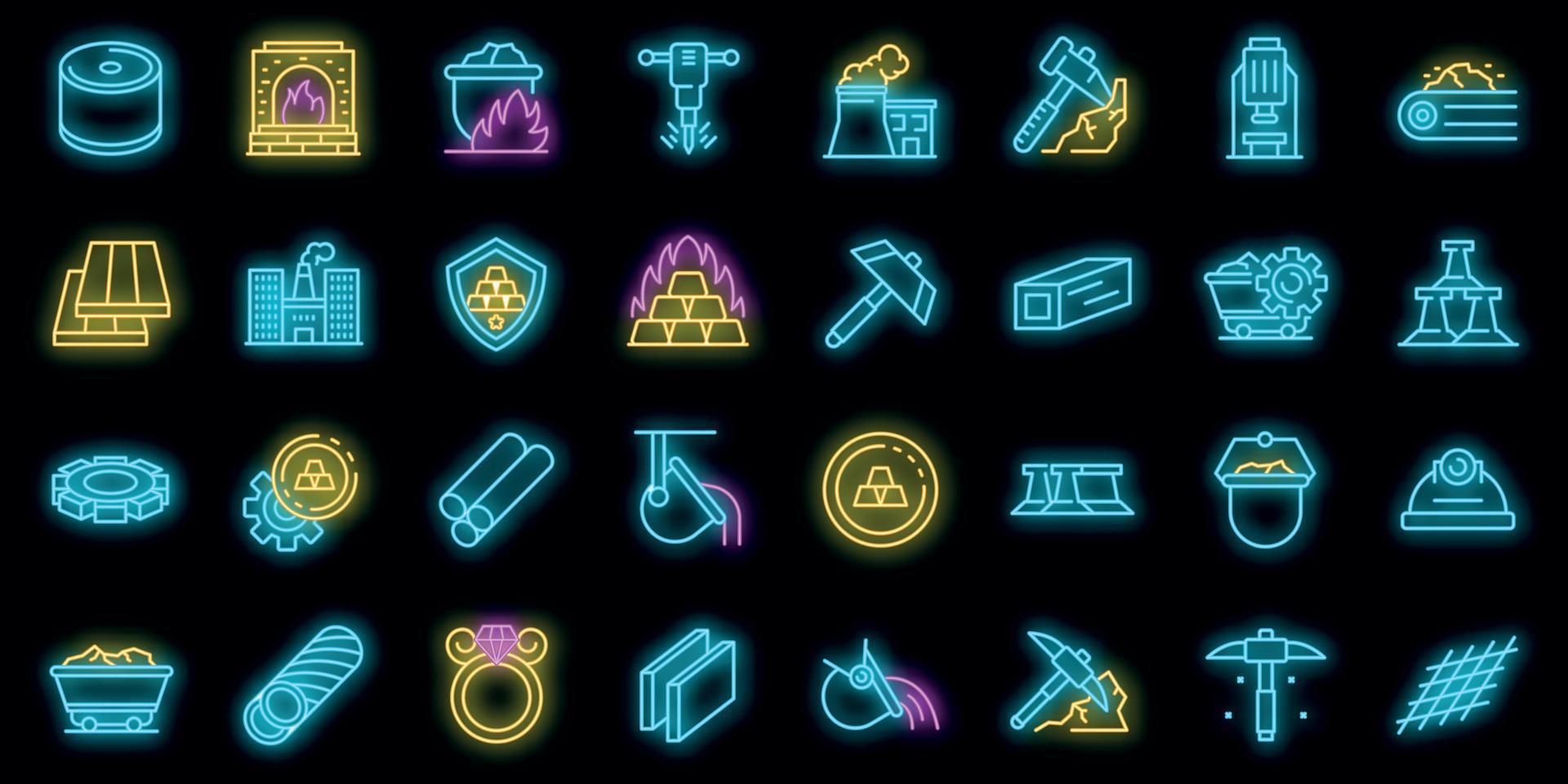 Metallurgy icons set vector neon