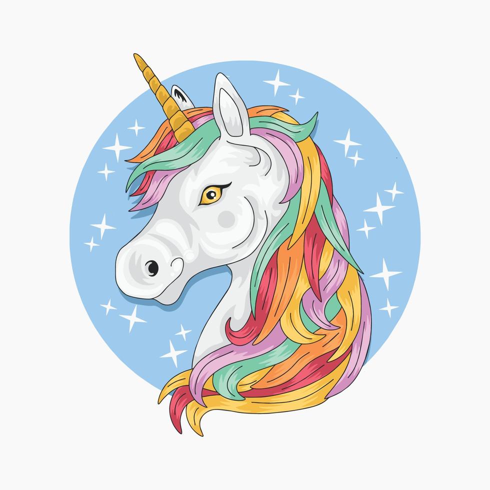 Cool unicorn illustration with colorful hair vector