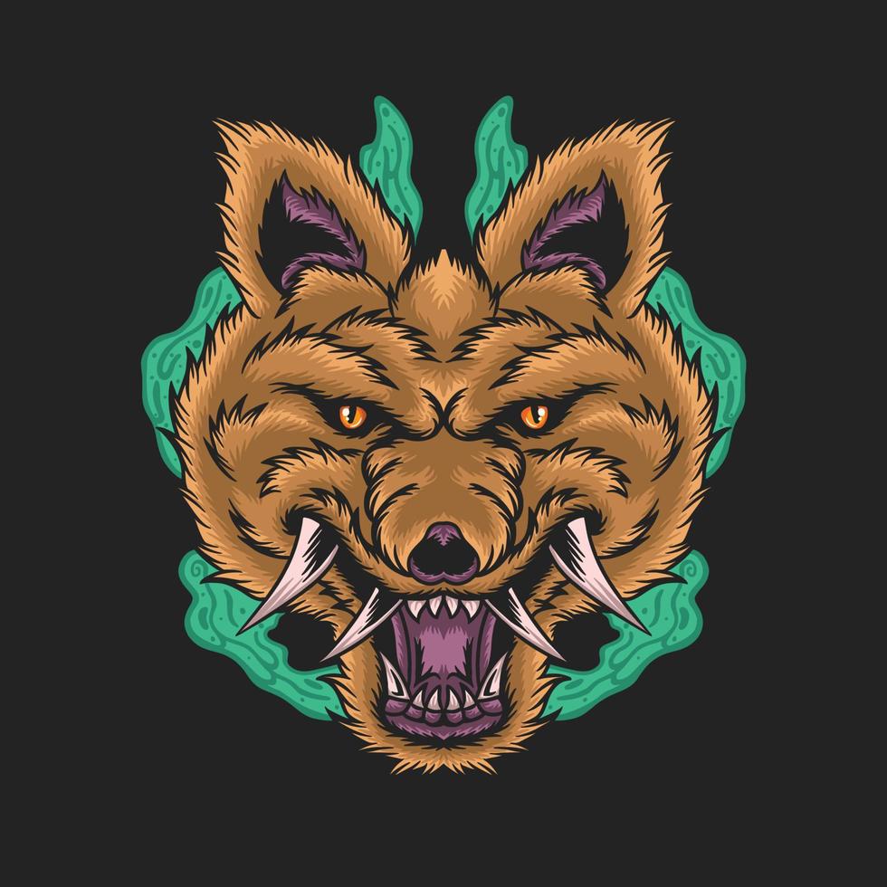 Angry wolf with sharp teeth illustration vector