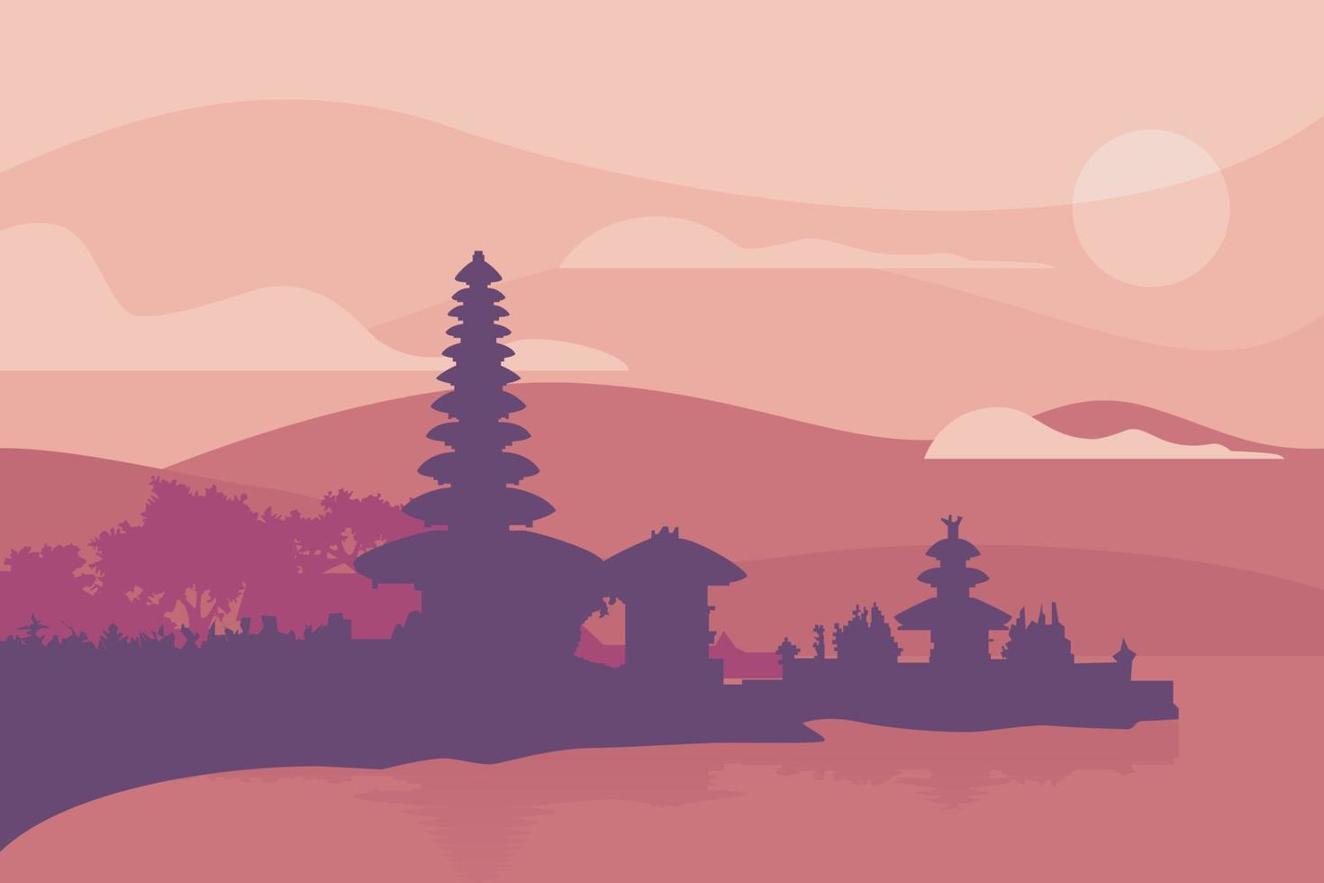 bali lugar icónico pura ulun danu bratan vector