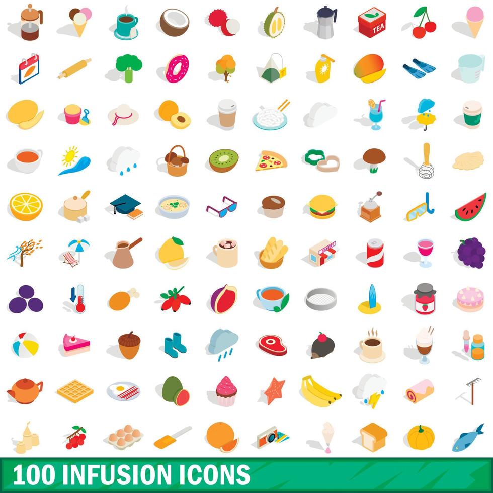 100 infusion icons set, isometric 3d style vector