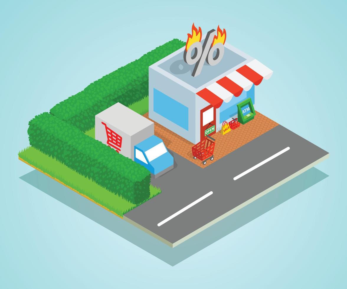 Shop concept banner, isometric style vector