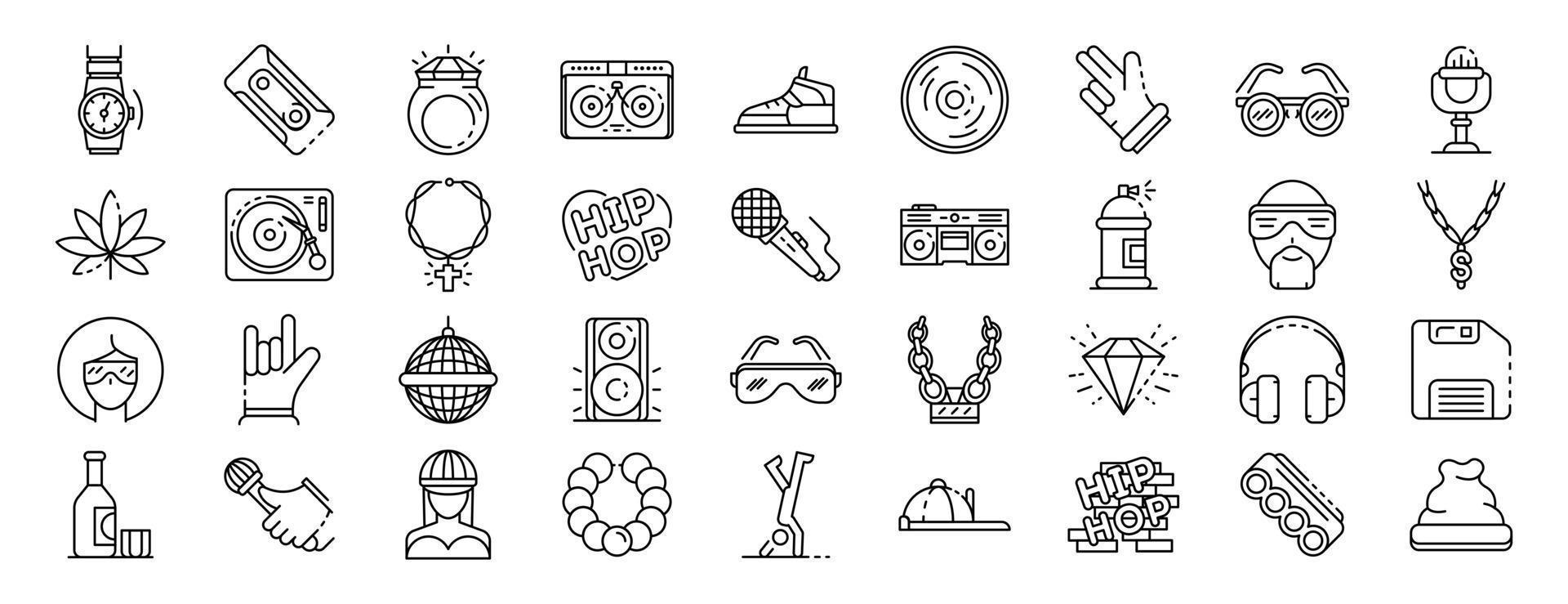 Hiphop icon set, outline style vector