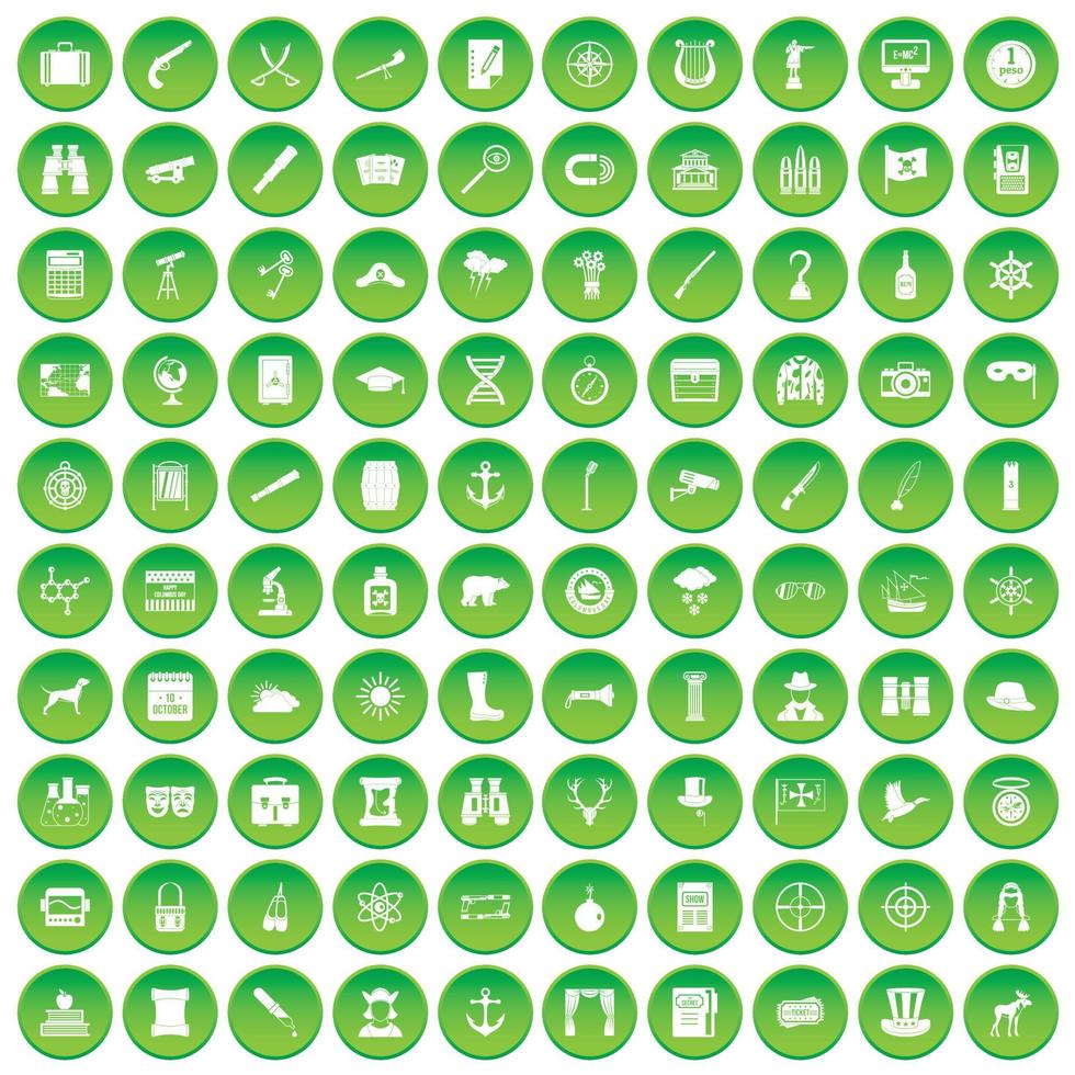 100 binoculars icons set green circle vector
