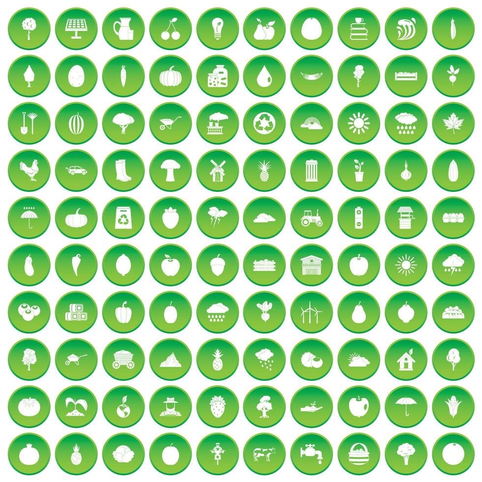 100 productiveness icons set green circle vector