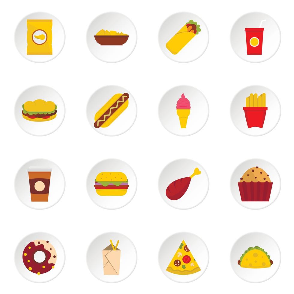 Fast food icons set in flat style vector