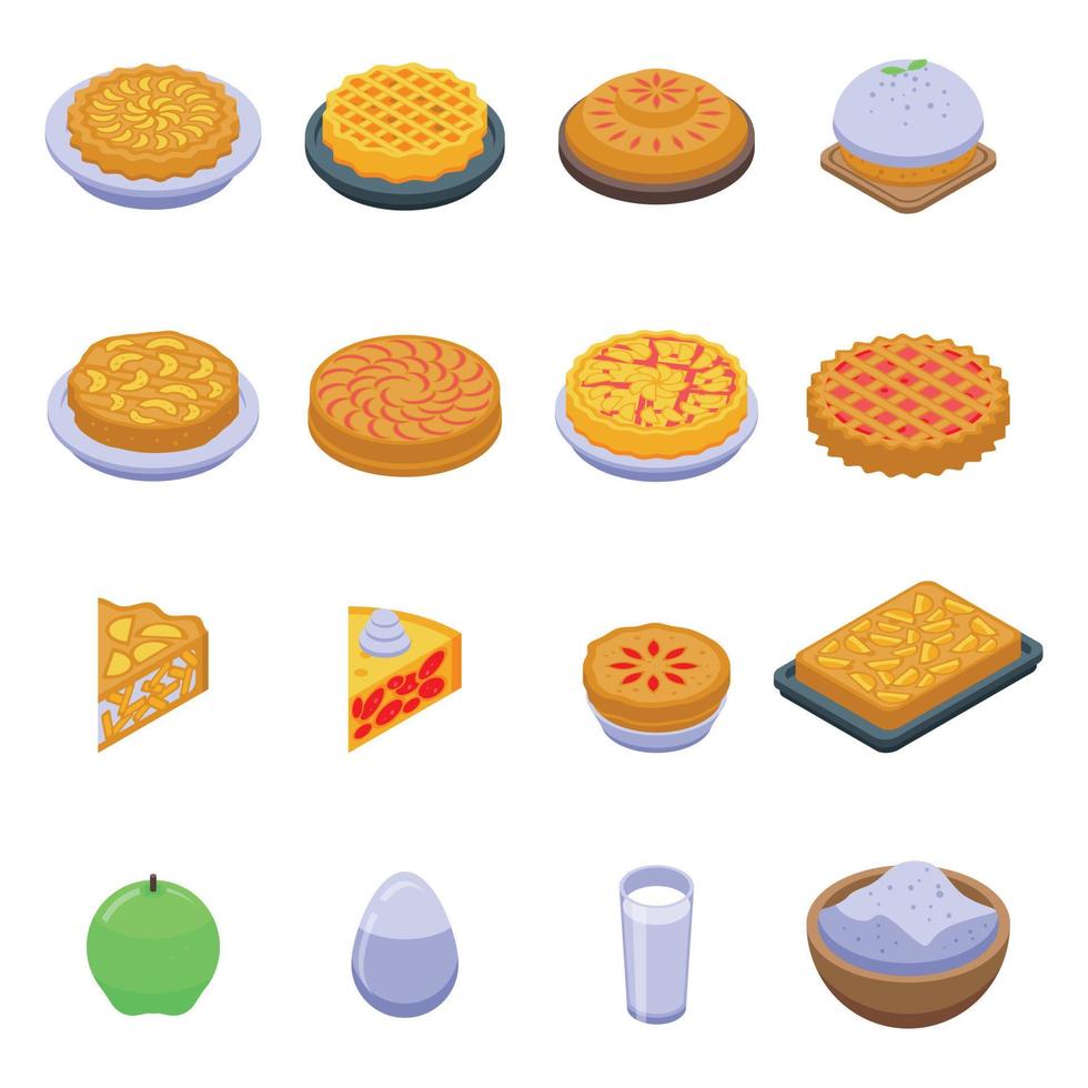 Apple pie icons set, isometric style vector