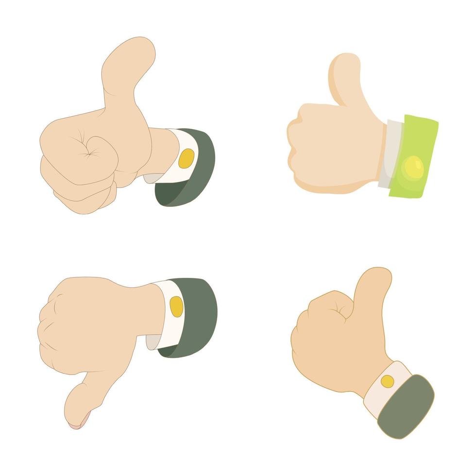 Thumb up, down icon set, cartoon style vector