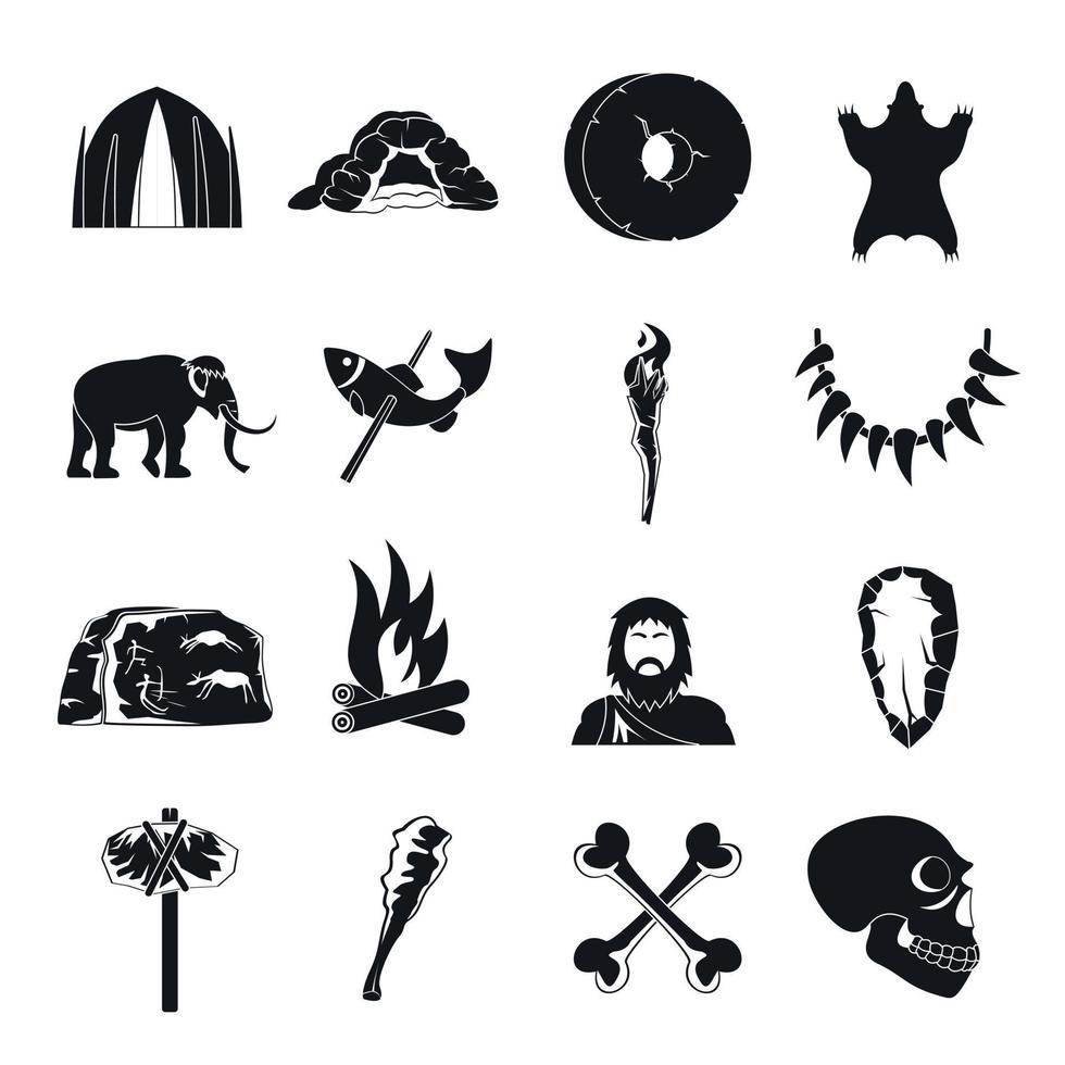 Caveman icons set, simple style vector