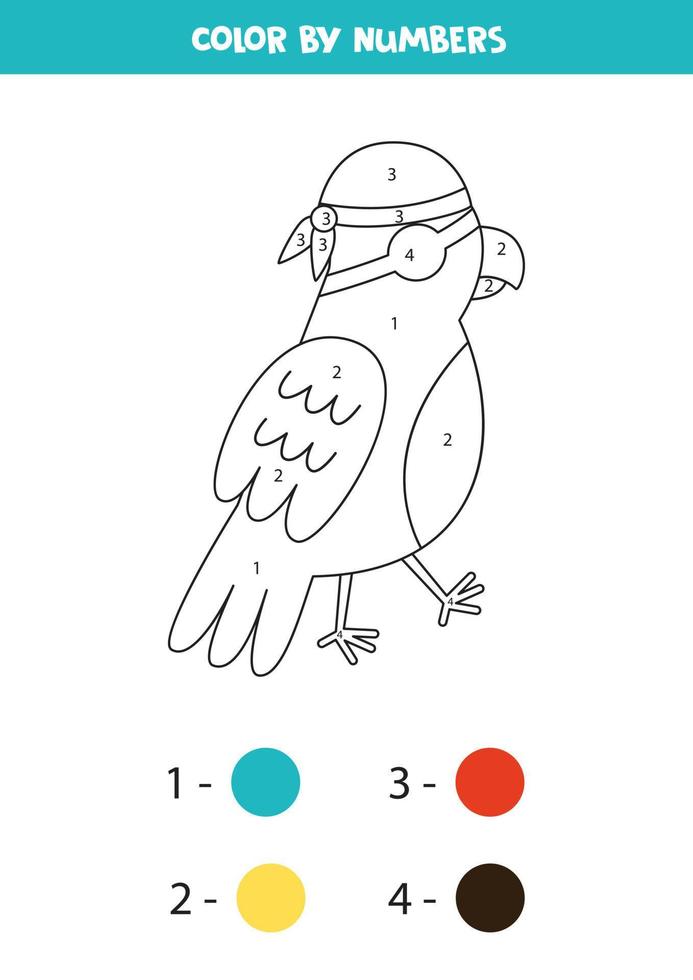 Color pirate parrot by numbers. Worksheet for kids. vector