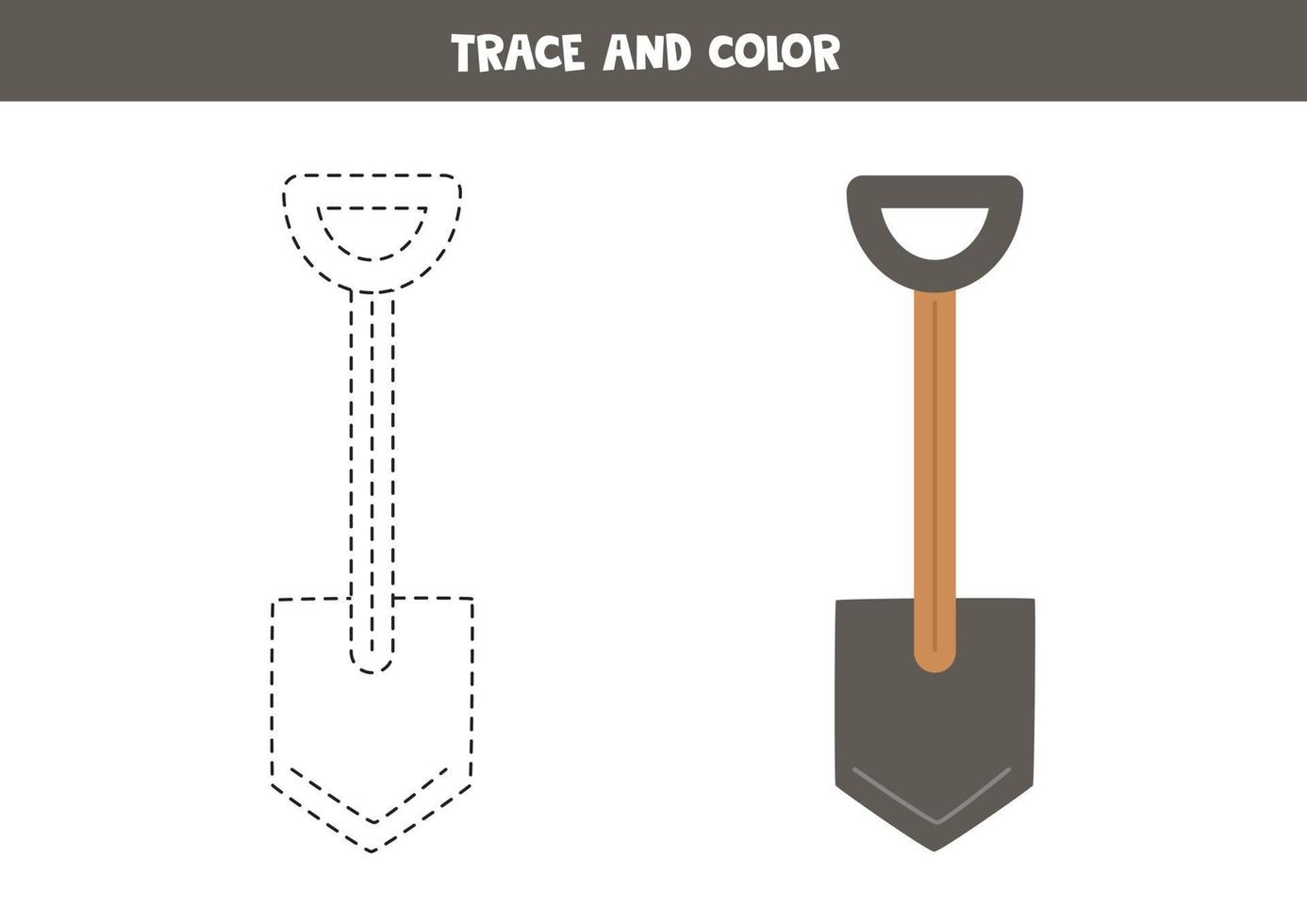 Trace and color shovel. Worksheet for children. vector