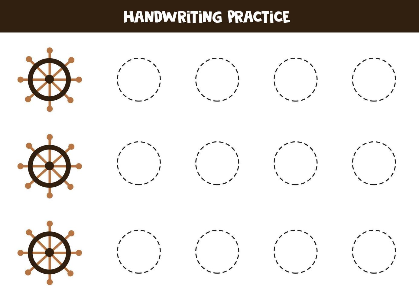Tracing lines with steering wheels. Writing practice. vector