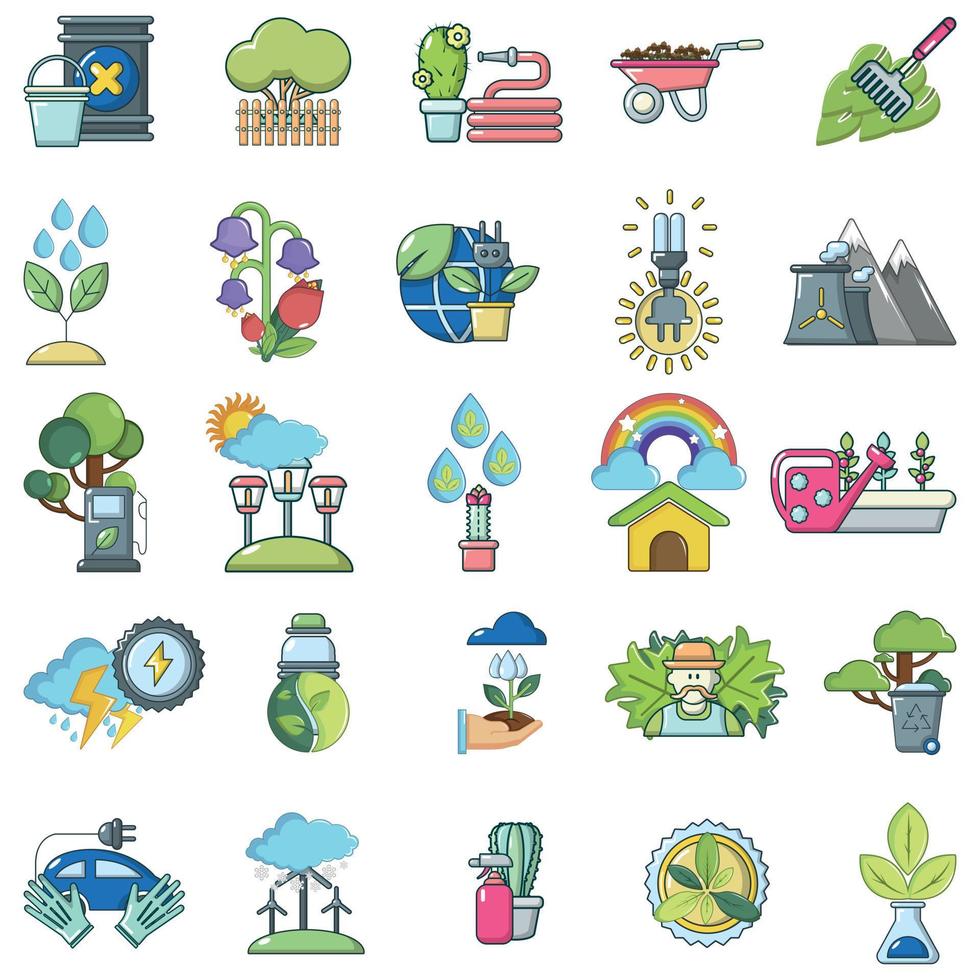 Conjunto de iconos de jardín ecológico, estilo de dibujos animados vector