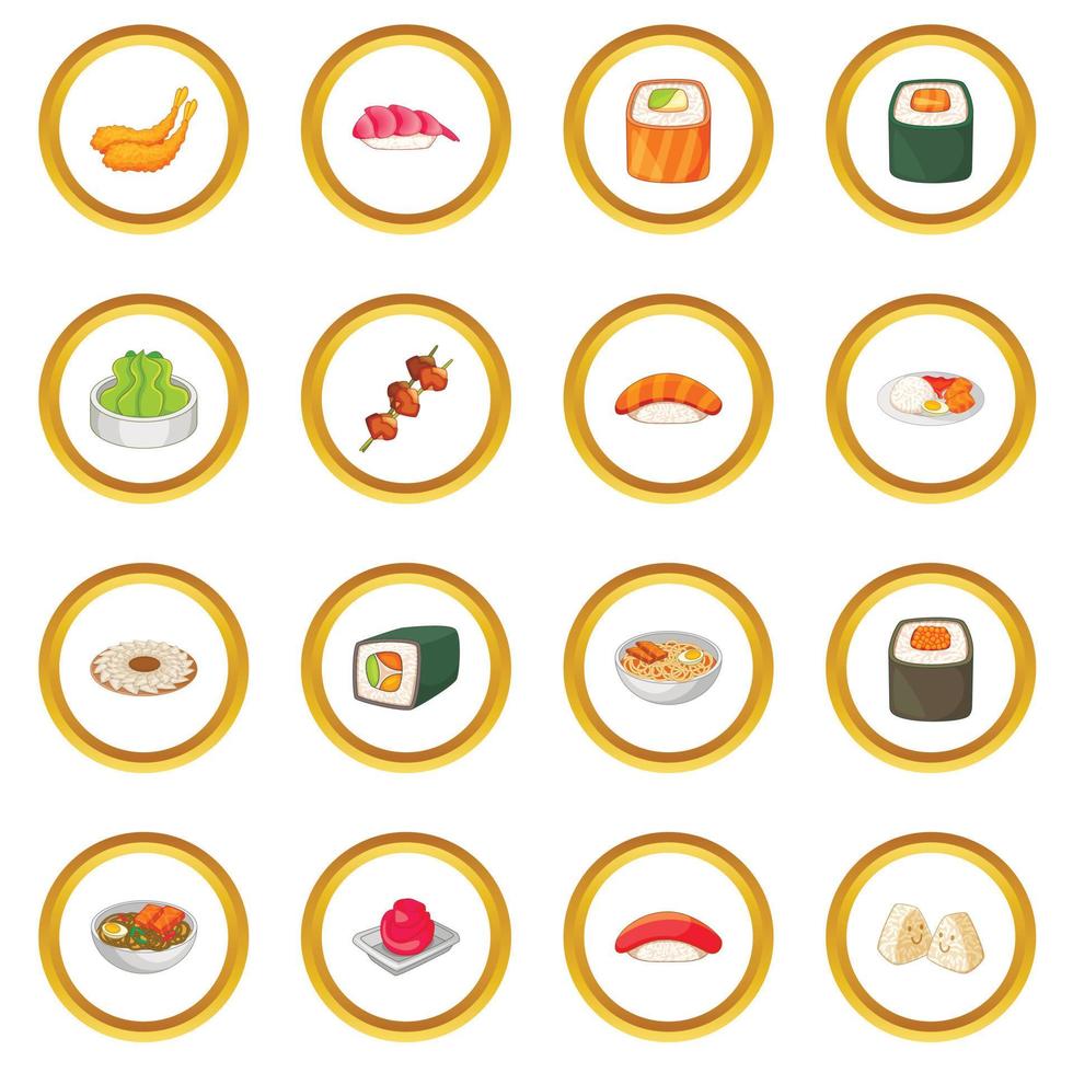 Japanese food icons circle vector