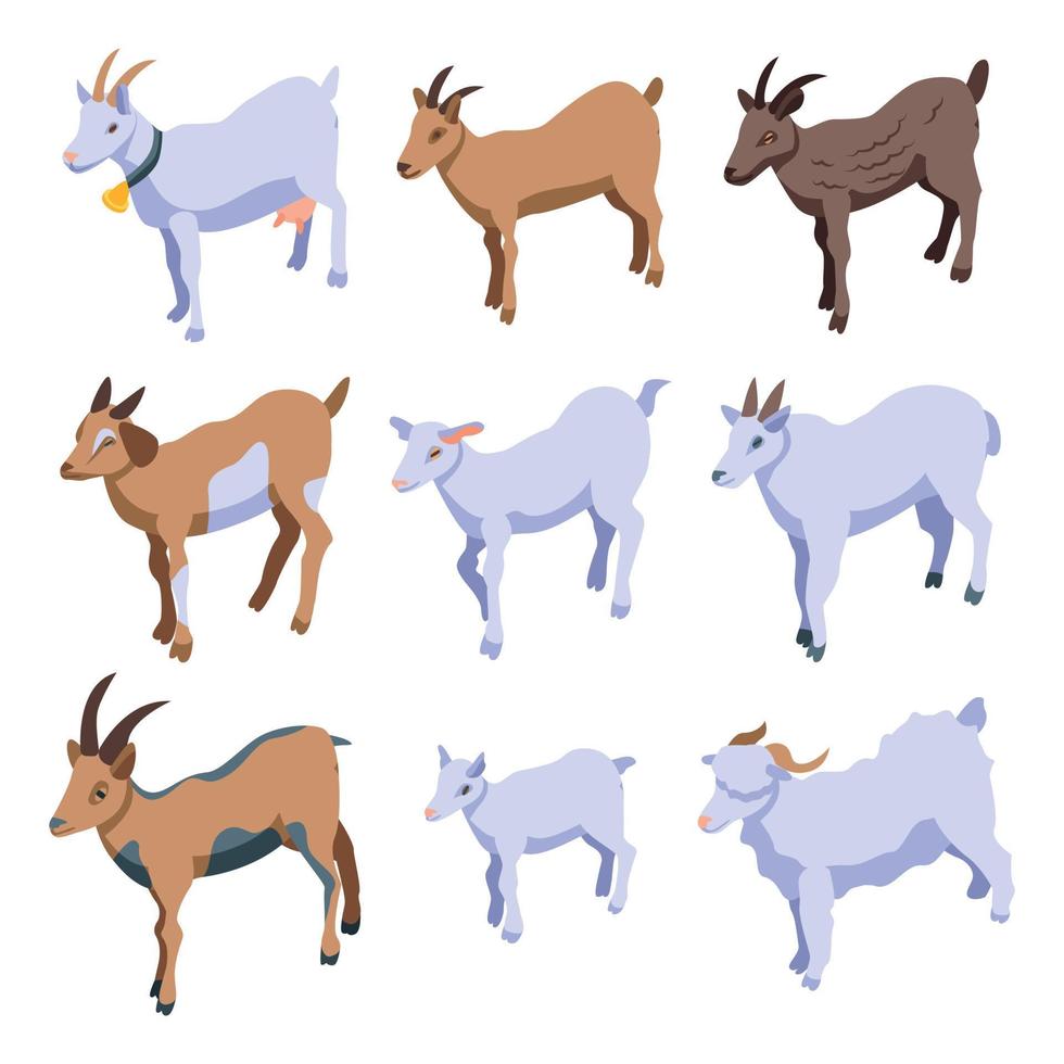 Goat icons set, isometric style vector