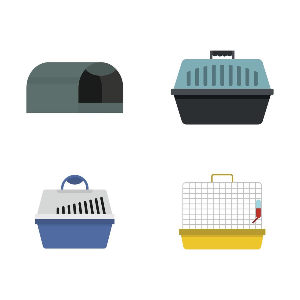 Pet box icon set, flat style vector