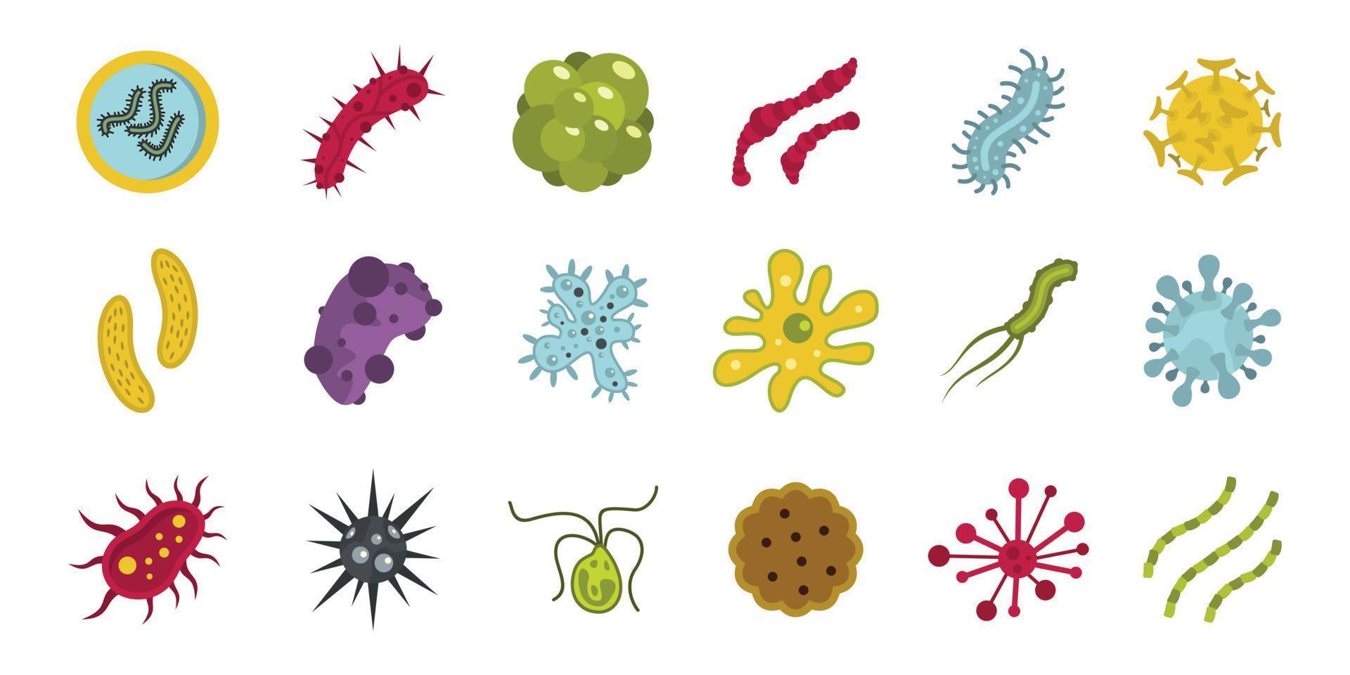 Germs icon set, flat style vector