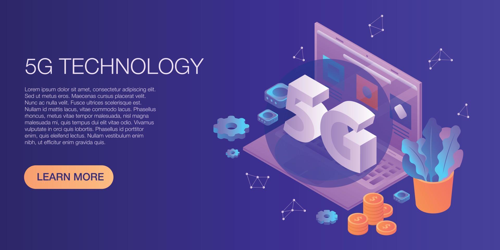 5G technology concept banner, isometric style vector