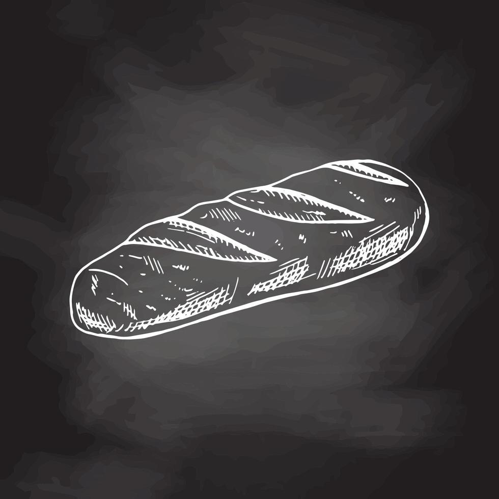 ilustración dibujada a mano vectorial de la hogaza de pan. boceto blanco aislado en pizarra negra. icono de esbozo y elemento de panadería para impresión, web, móvil e infografía. vector