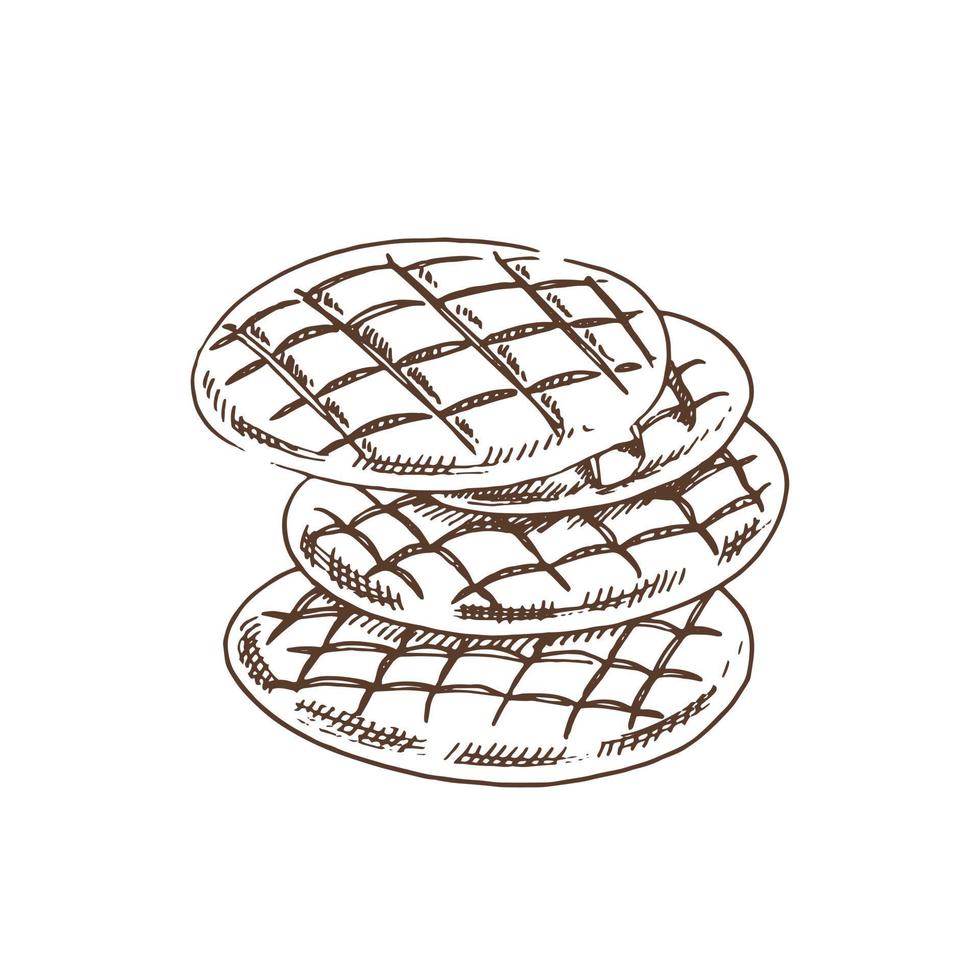 Vector hand drawn illustration of cakes, cookies, bread. Brown and white pastry  drawing isolated on white background. Sketch icon and bakery element for print, web, mobile.