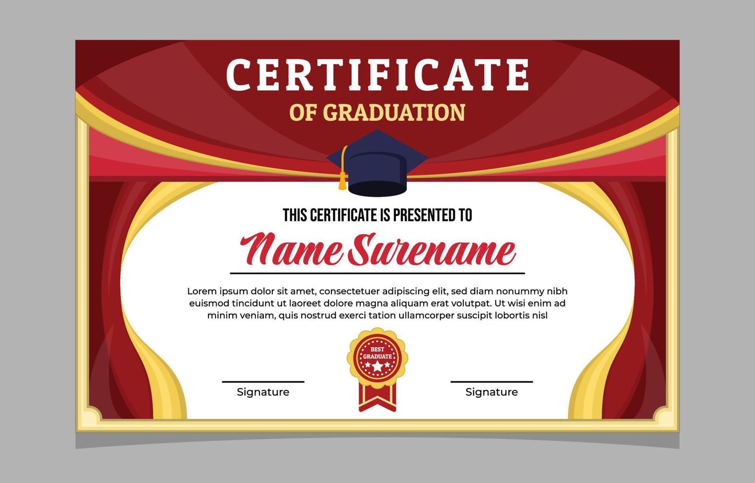 Formal Curtain Styled Graduation Certificate Template vector
