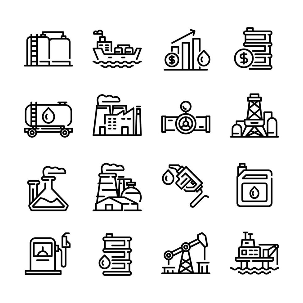 conjunto simple de iconos de línea vectorial relacionados con la industria petrolera. signo de estilo lineal para concepto móvil y diseño web. icono de vector de línea. símbolo, ilustración de logotipo.