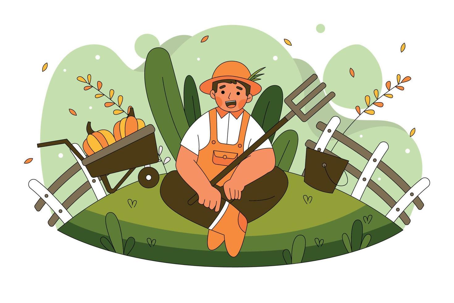 granjero en el campo ilustración plana vector