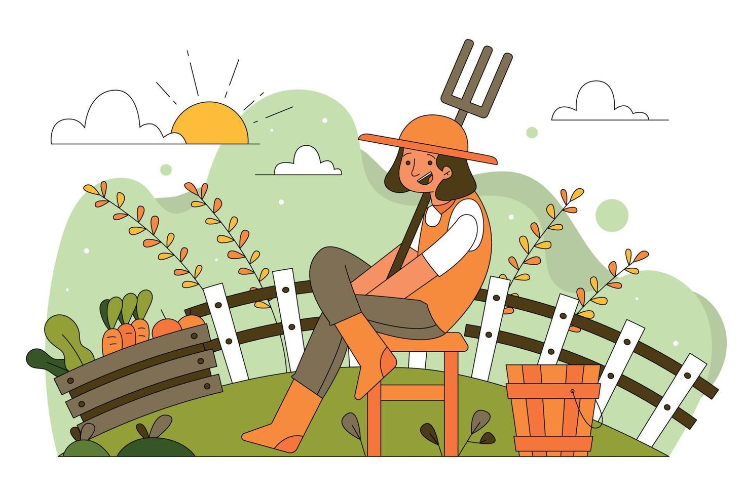 Woman Farmers Are Harvesting Flat illustration vector