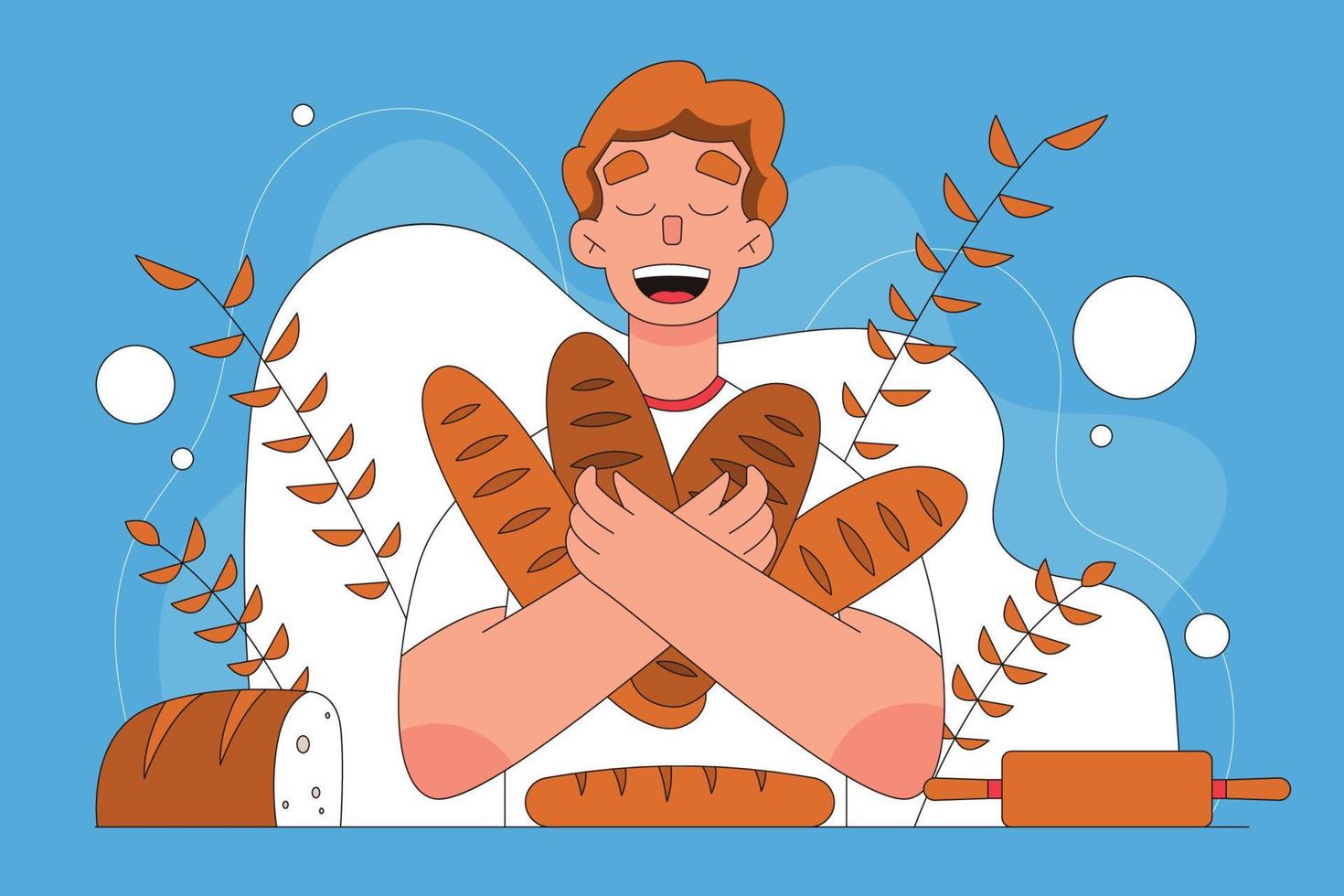 a Man Fell in Love with Bread Flat Illustration vector