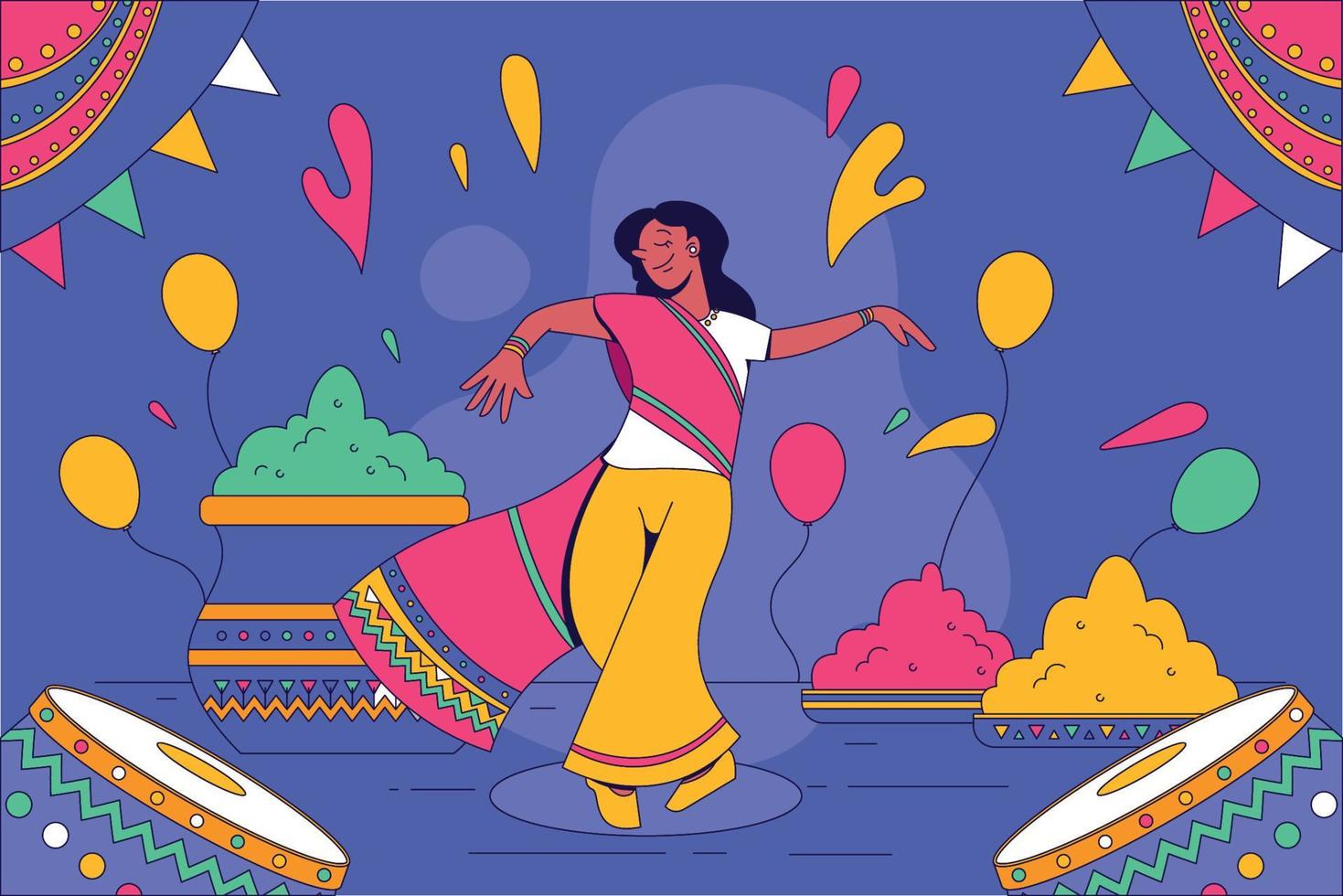 Women Dancing Holi Festival Flat Illustration vector