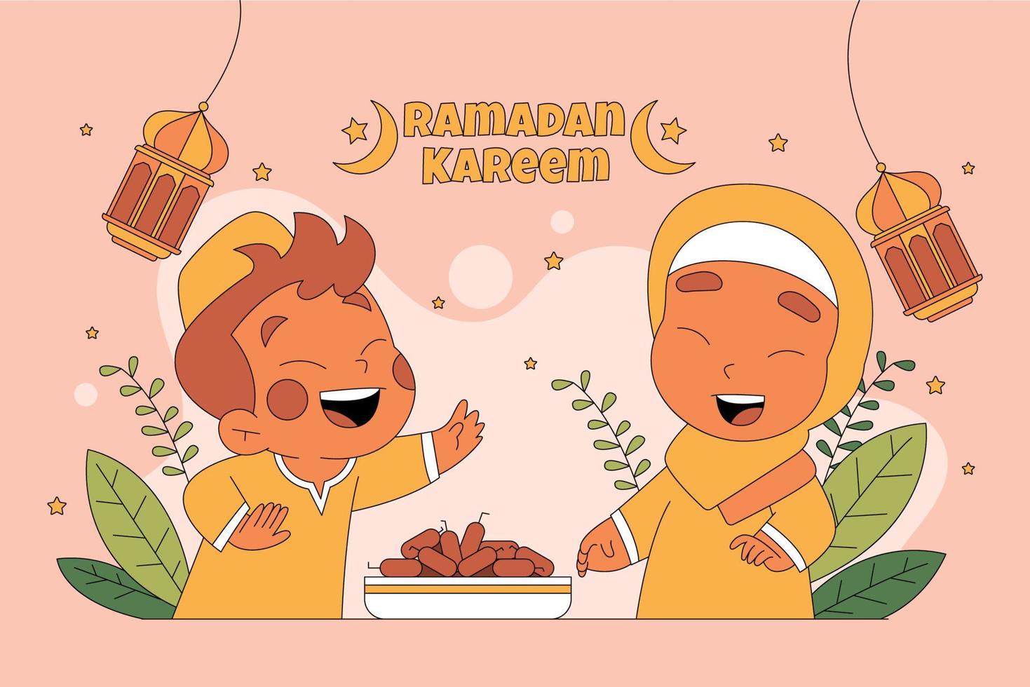 Happy Kids During Ramadan Flat Illustration vector