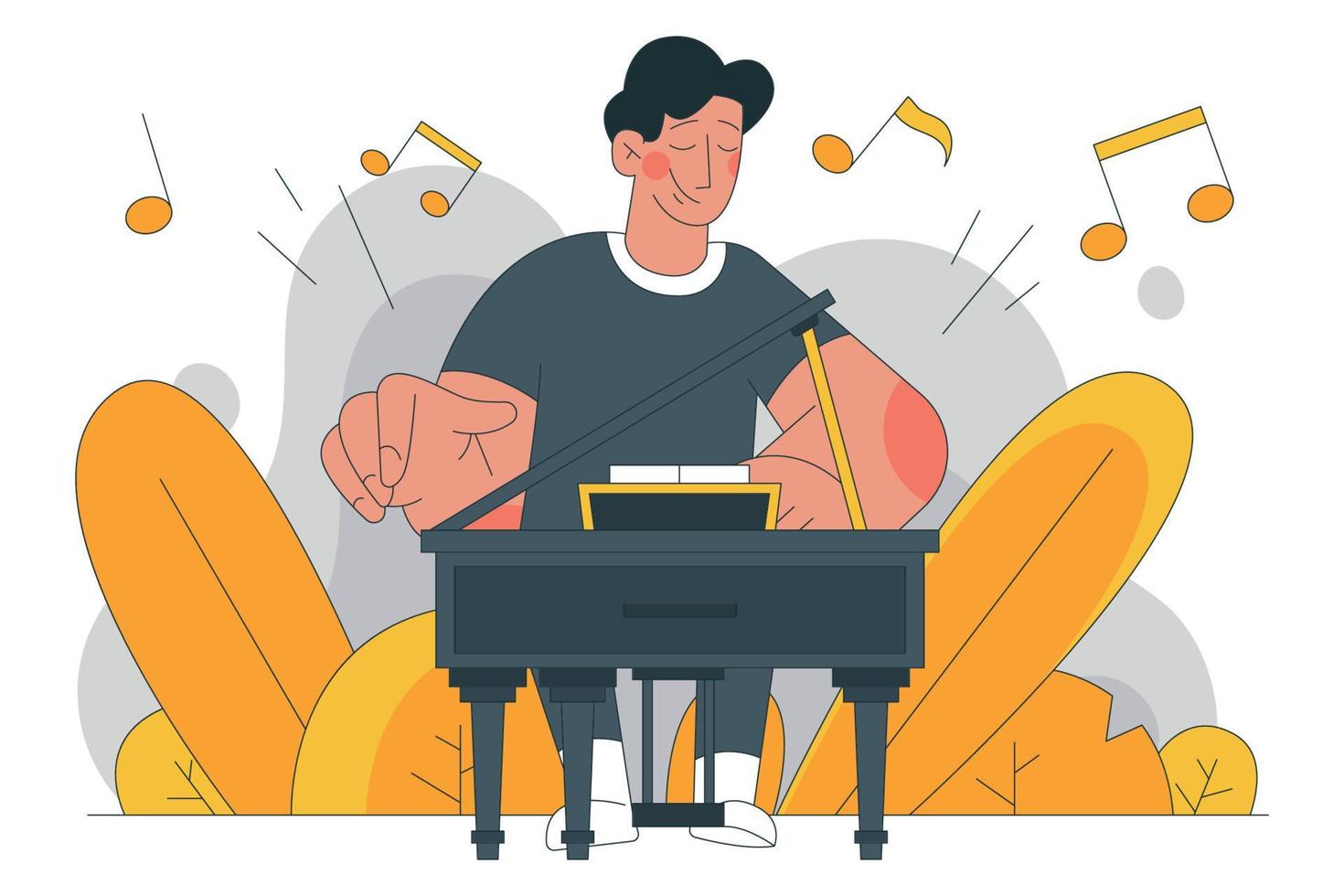 Enjoy Playing The Piano Cartoon Illustration vector