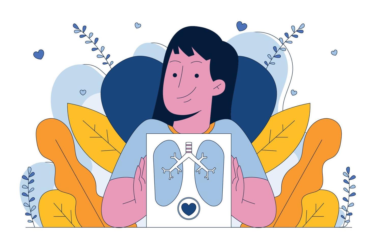 ilustración plana de salud de mujer y pulmones vector