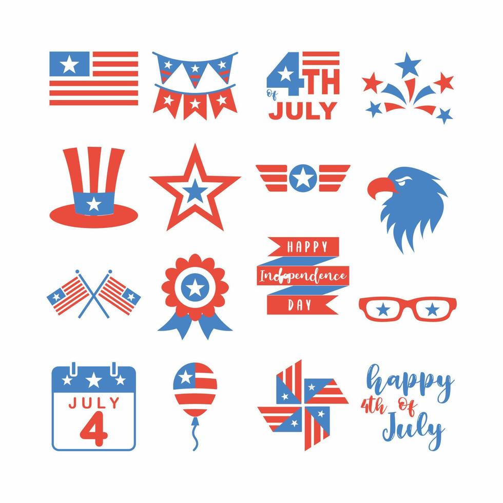 USA Independence Day Icon Set Flat Style vector