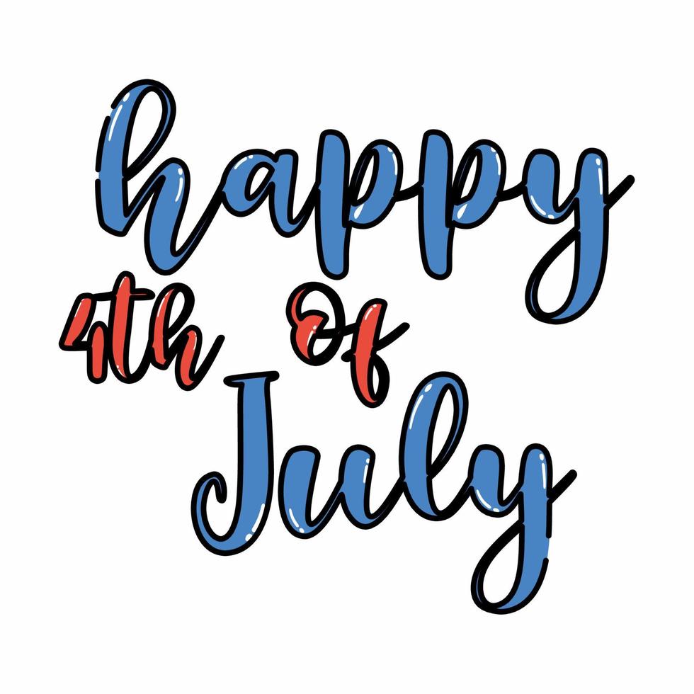 Happy 4th of July Lettering Flat Line Style vector