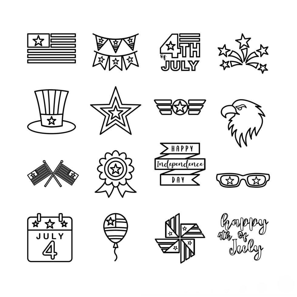 Vector graphic of USA Independence Day Icon Set in Line Style