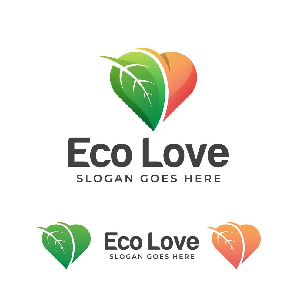 logotipo moderno de eco hoja combinar símbolo de amor, logotipo de amantes vegetarianos vector