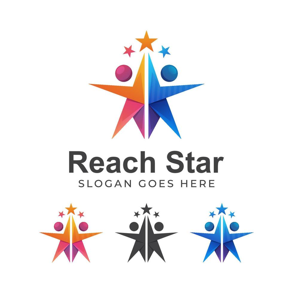 modern color logo of reach star or reaching dream, business success star kids logo vector