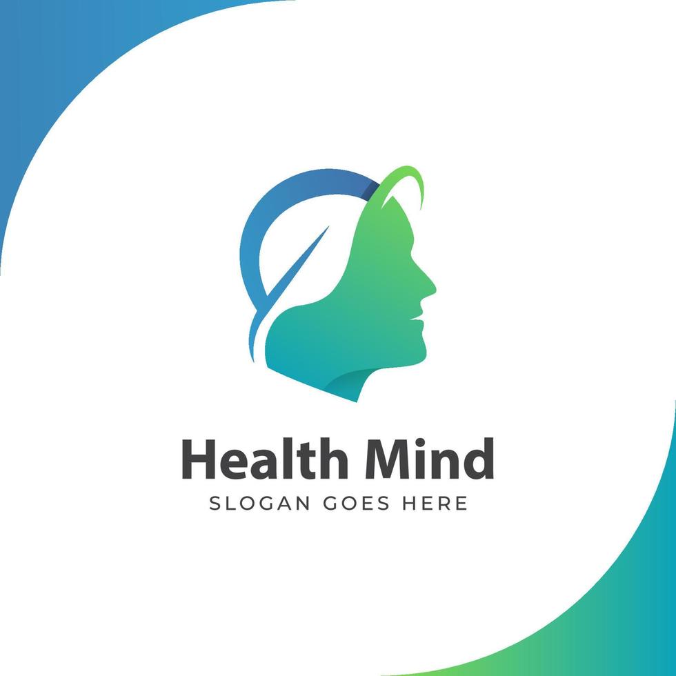 logotipo de mente saludable, cerebro en crecimiento con símbolo de hoja, mente natural, cerebro saludable, ilustración de icono de lluvia de ideas vector