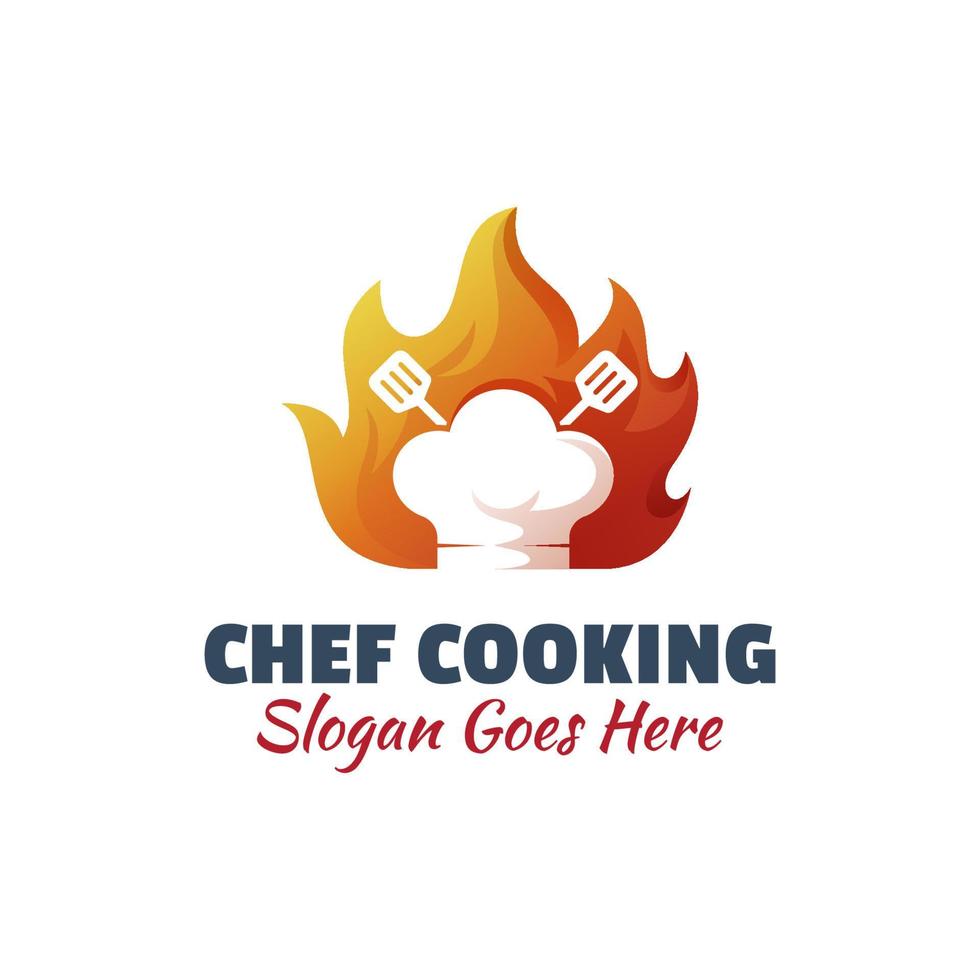 diseño de logotipo de cocina de chef, diseño de icono de símbolo de comida caliente de restaurante vector