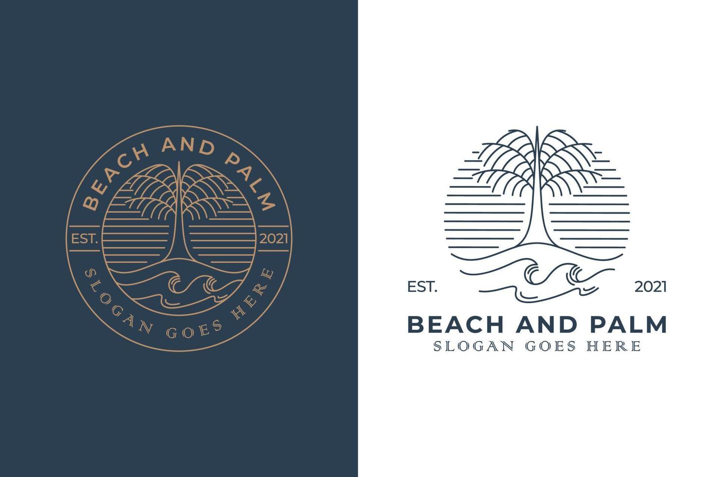 vintage retro badge logo of beach palm with two versions vector