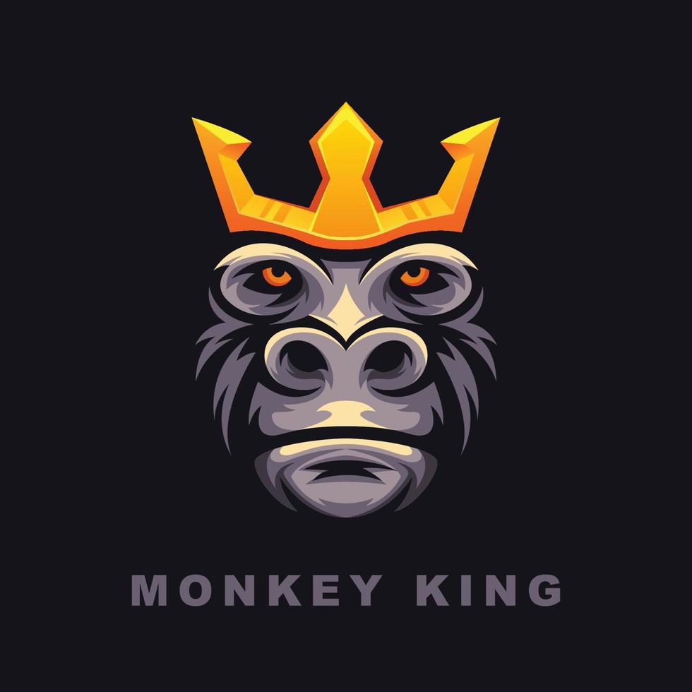 gorilla head mascot vector illustration. monkey king crown logo for gaming, for e sport logo team