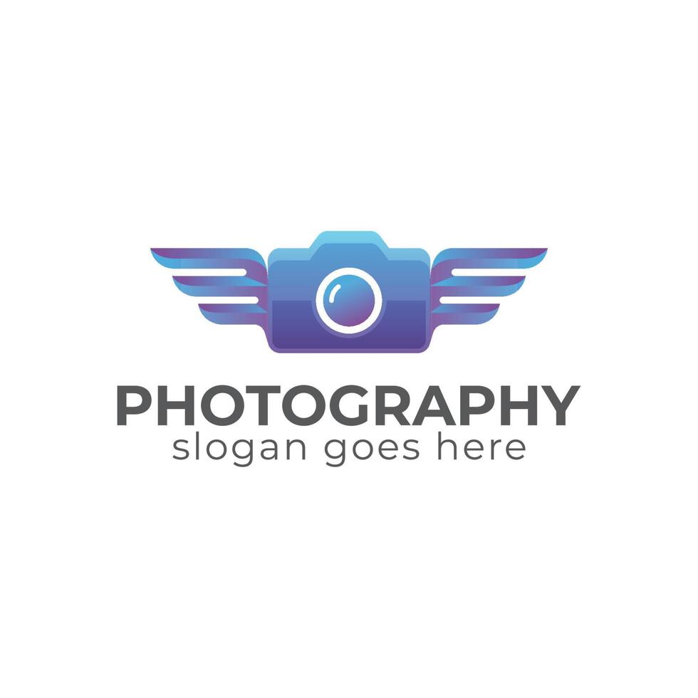 gradient color photography creative camera with wings of logo design vector