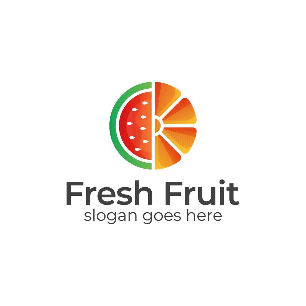 rebanadas tropicales sandía de fruta fresca con diseño de logotipo naranja vector