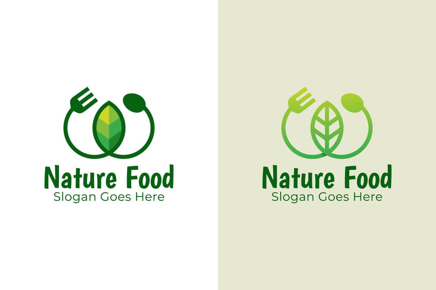 natural food with leaf icon, vegetarian logo design with two versions vector