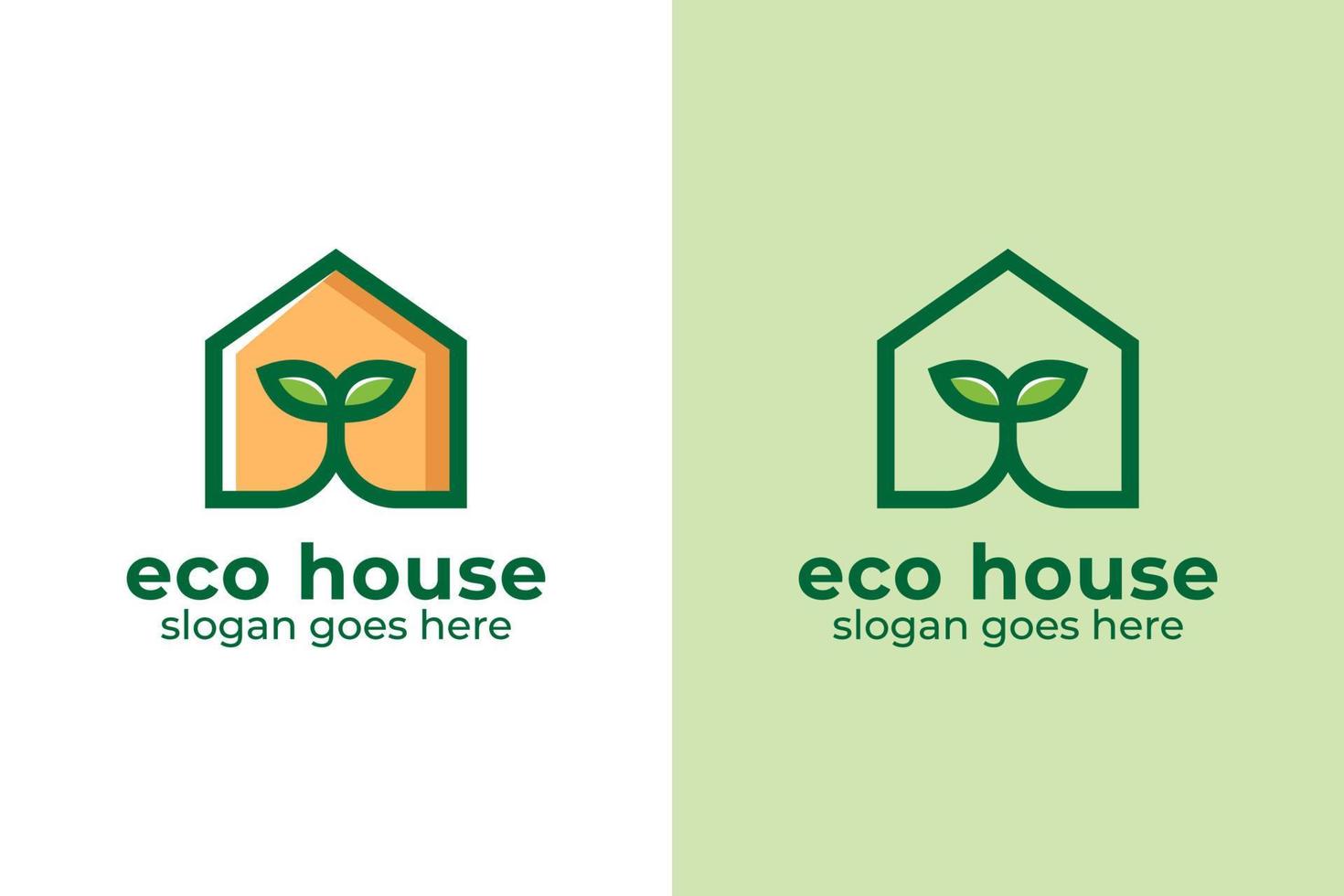 linear logo design of Leaf green house home real estate symbol or icon illustration vector